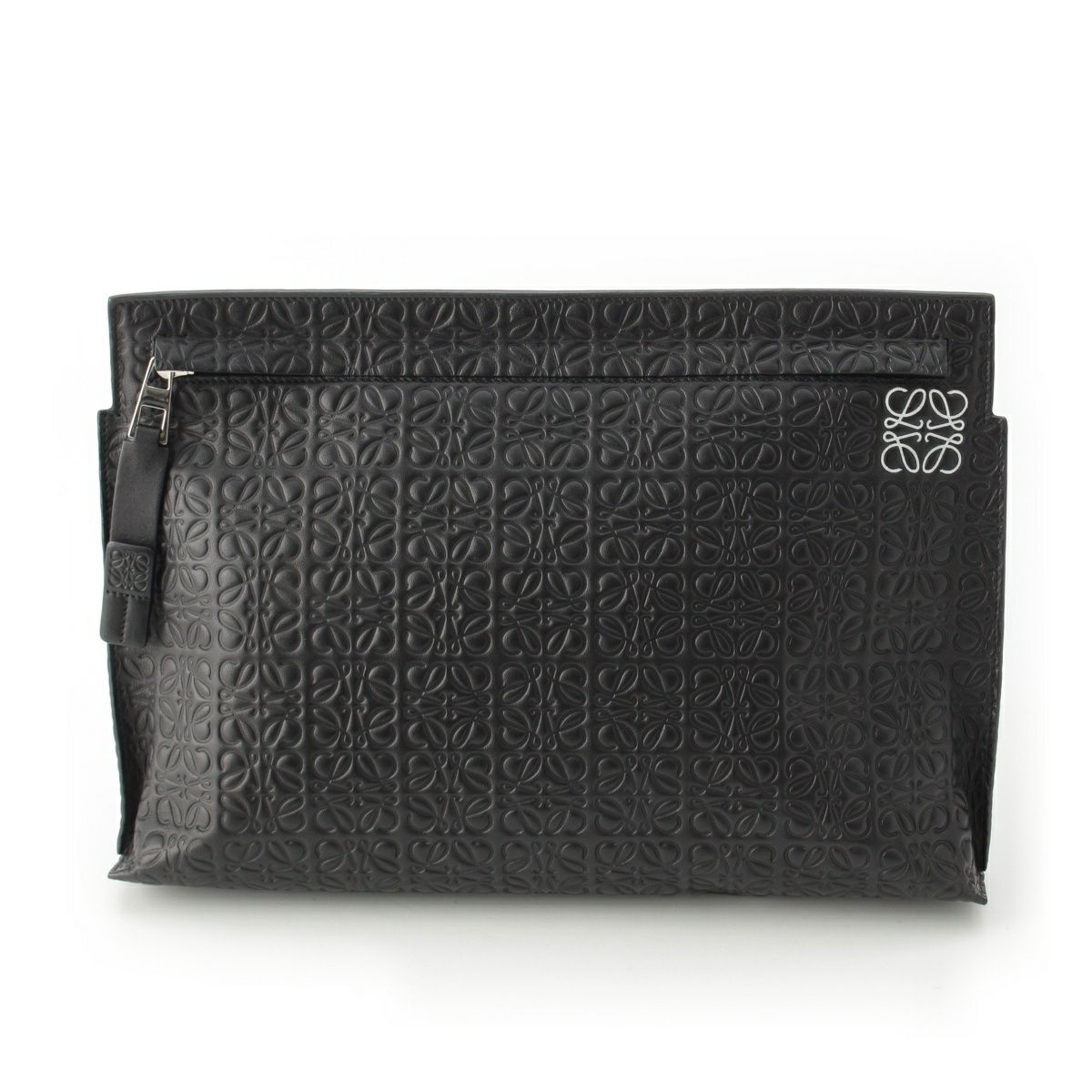 ロエベ レザー リピートアナグラム クラッチバッグ ブラック