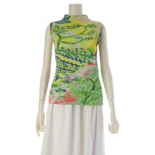 プリーツプリーズ 23SS PROMENADE ポリエステル ノースリーブ 風景画プリント トップス PP31JK701 グリーン 3