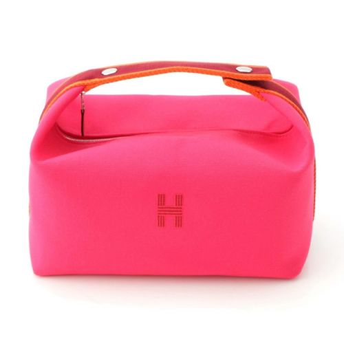 エルメス コットン ブリッド ア ブラックキャンバス シルバー金具 ハンドバッグ ピンク GM