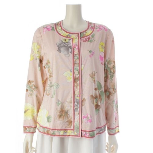 レオナール コットン ノーカラー 肩パッド カーディガン 0379113 ピンク L