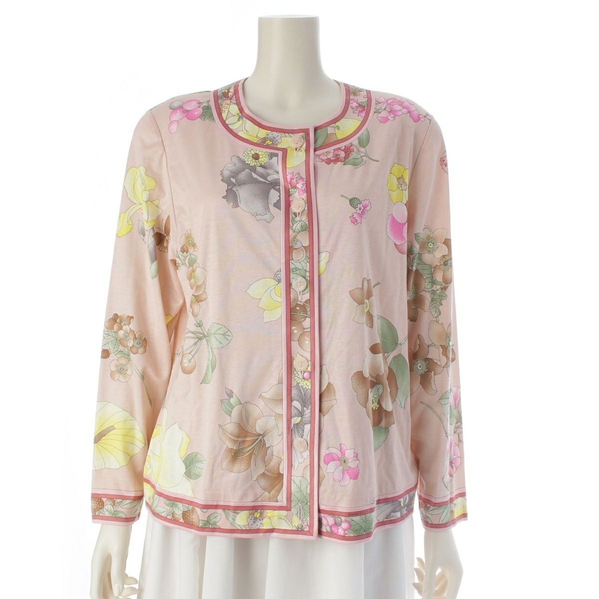 レオナール コットン ノーカラー 肩パッド カーディガン 0379113 ピンク L