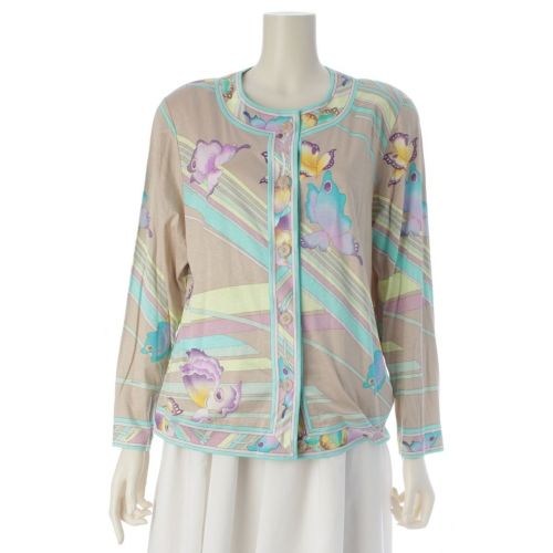 レオナール コットン 肩パッド ノーカラー カーディガン 0399183 ブルー L