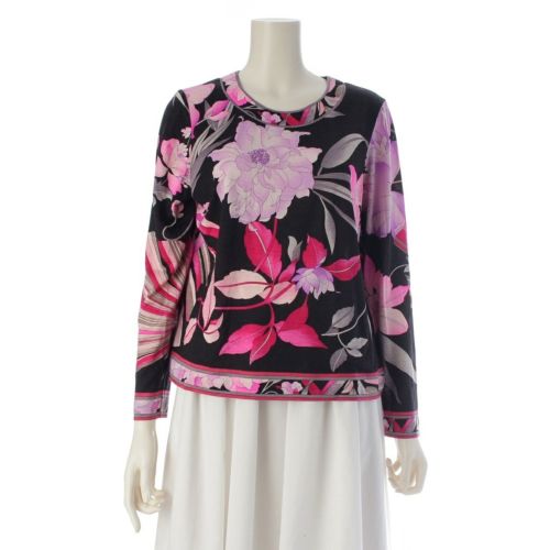 レオナール ウール シルク クルーネック 長袖 トップス 0369109 ブラック ピンク LL