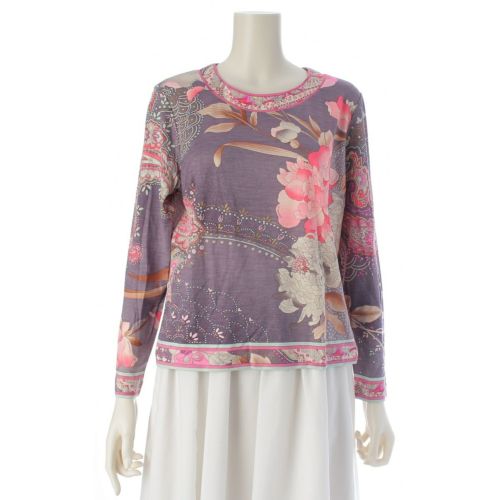 レオナール ウール シルク クルーネック 長袖 トップス 0349154 パープル ピンク LL