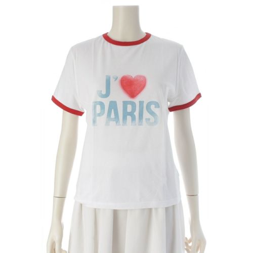 ディオール コットン I LOVE PARIS ジャージー リンガー 半袖Ｔシャツ 143T12B4477 ホワイト レッド XS