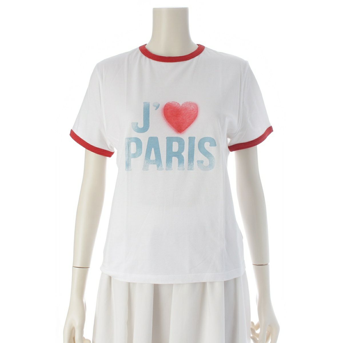 ディオール コットン I LOVE PARIS ジャージー リンガー 半袖Ｔシャツ 143T12B4477 ホワイト レッド XS