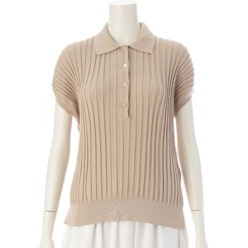 ドゥロワー コットン リブ編み ショートスリーブニット ポロシャツ トップス 6518-106-0528 ベージュ