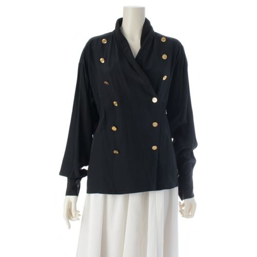 シャネル シルク 紙タグ ココボタン ヴィンテージ ブラウス ブラック 38