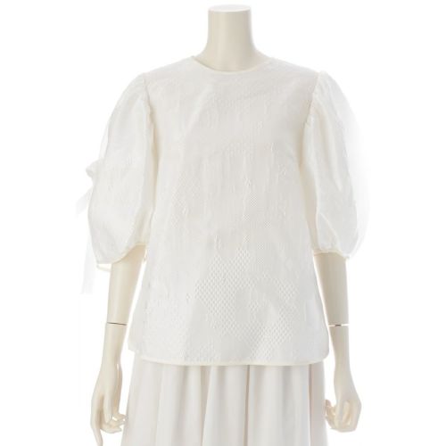 セシリーバンセン 22AW FANCHETTE TOP パフスリーブ ジャガード ブラウス 花柄 総柄 トップス 01.22-RTW0275 ホワイト UK8