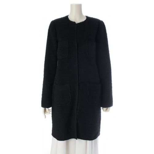 ドルチェアンドガッバーナ ウール モヘヤ混 ノーカラー ロング コート アウター ブラック 42