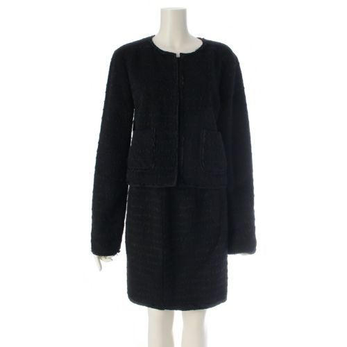 ドルチェアンドガッバーナ ウール モヘヤ混 ノーカラージャケット スカートセットアップ ブラック 44