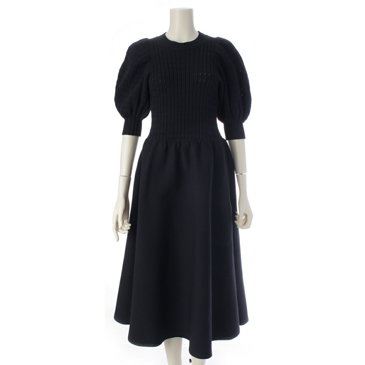 セブンテン バイ ミホカワヒト 21AW ポリエステル ボリュームスリーブ ニットドレス ワンピース 5A502 ネイビー S