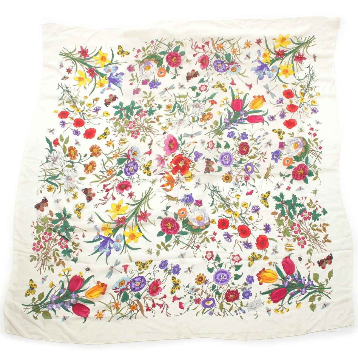 グッチ シルク フローラ 花柄 ビー 蜂 シフォン 大判 ストール ストール ホワイト