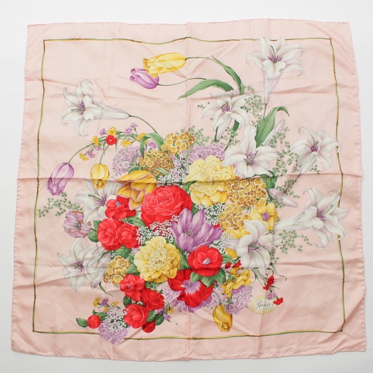 グッチ シルク フローラ 花柄 スカーフ ピンク