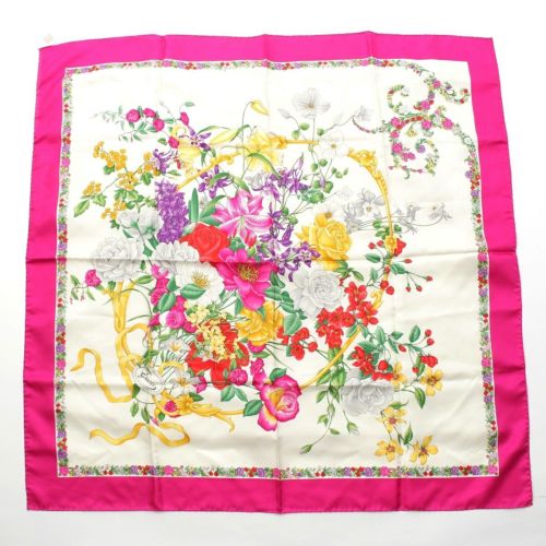 グッチ シルク フローラ 花柄 スカーフ ピンク