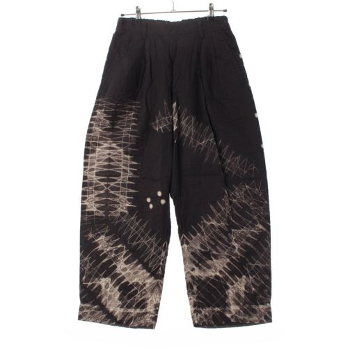 イッセイミヤケ 93年 刺し子抜染プリント ワイド パンツ フルレングス IM33-FF006 ブラック系 L