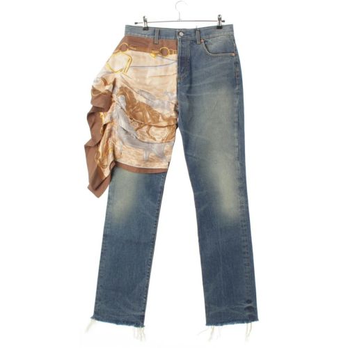 グッチ 23AW XDCPN シルク スカーフ ディテール付き カットオフ デニムパンツ ボトムス 760651 インディゴ 34