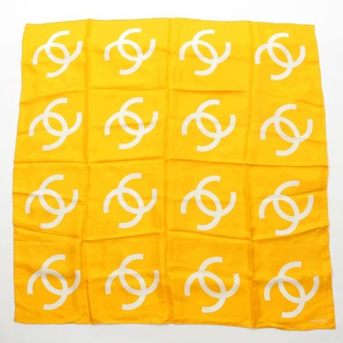 シャネル シルク ココマーク 16 CC 総柄 スカーフ イエロー
