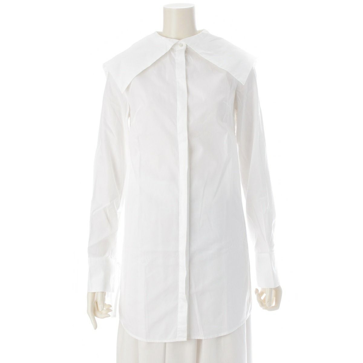 セシリーバンセン コットン セーラーカラー ロング シャツ 長袖 ブラウス ホワイト UK6 US2