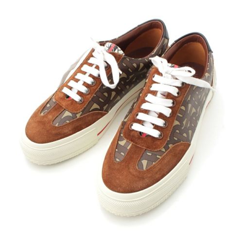バーバリー スエード PVC TBモノグラム スニーカー シューズ ESVULALM13ALM ブラウン 36