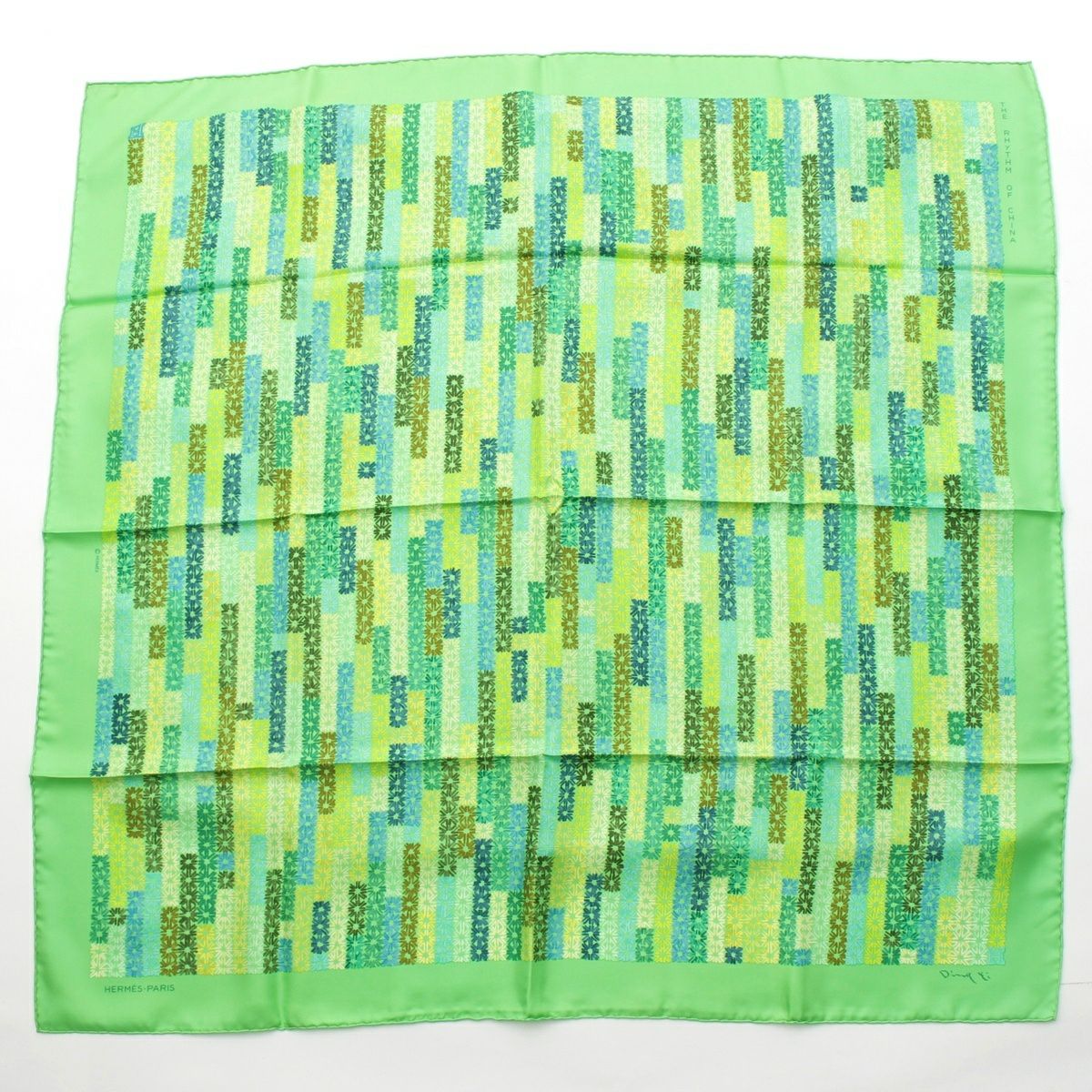 エルメス シルク カレ90 The Rhythm of China 中国の旋律 スカーフ グリーン