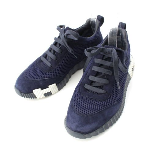 エルメス バウンシング メッシュ×スウェード スニーカー シューズ ネイビー 39