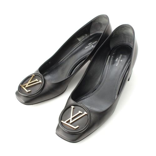 ルイヴィトン 18年 マドレーヌ レザー LVサークル ヒール パンプス シューズ ブラック 39