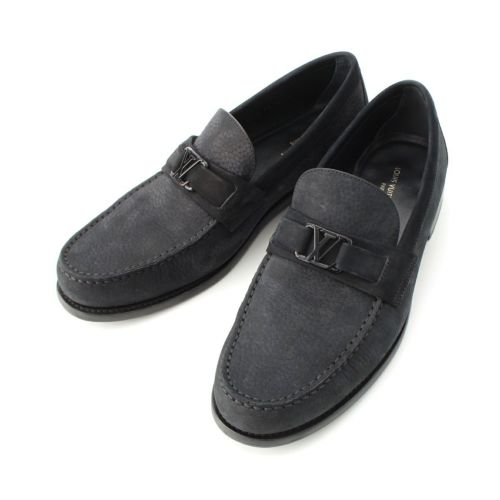 ルイヴィトン 23年 メジャーライン ヌバックレザー ローファー シューズ ブラック 7 1/2