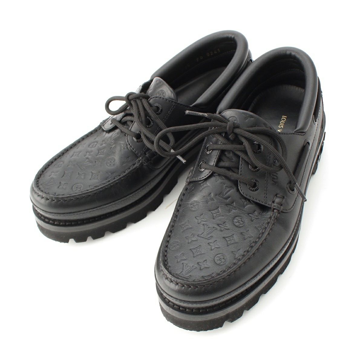 ルイヴィトン 23年 レンジャーライン レザー ローファー ボートシューズ ブラック 7 1/2