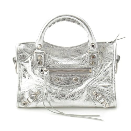 バレンシアガ レザー Le City ル シティ ミニ 2WAY ショルダー ハンドバッグ 806395 シルバー