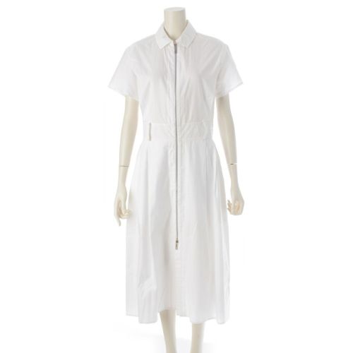 エルメス 24SS コットン ジップアップ モザイク シャツ ワンピース ドレス ホワイト 36