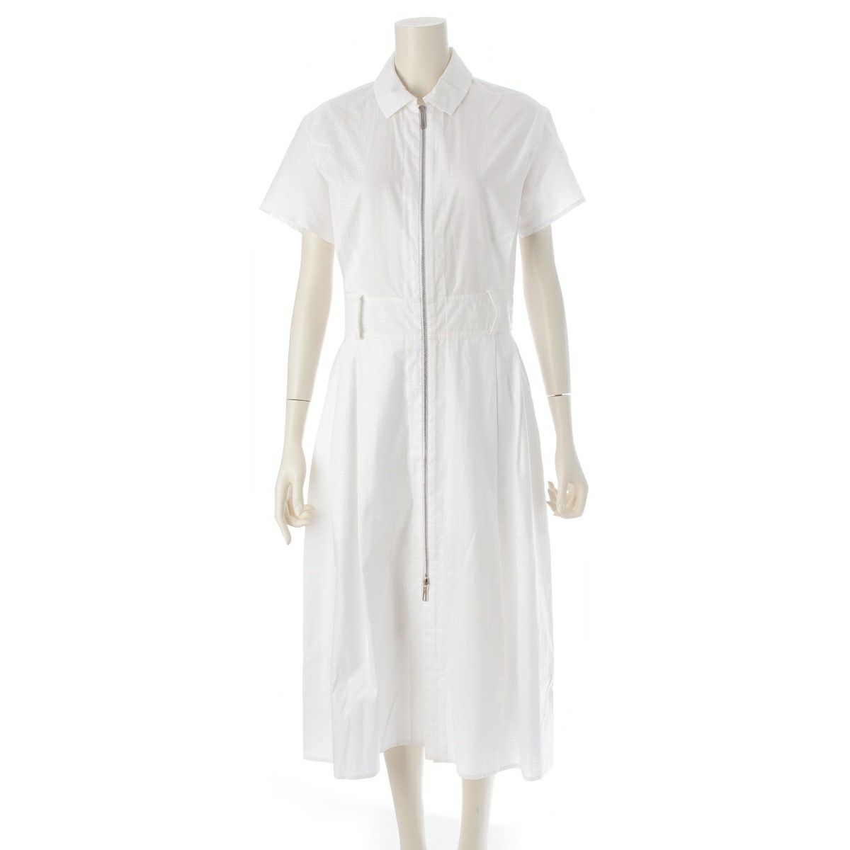 エルメス 24SS コットン ジップアップ モザイク シャツ ワンピース ドレス ホワイト 36