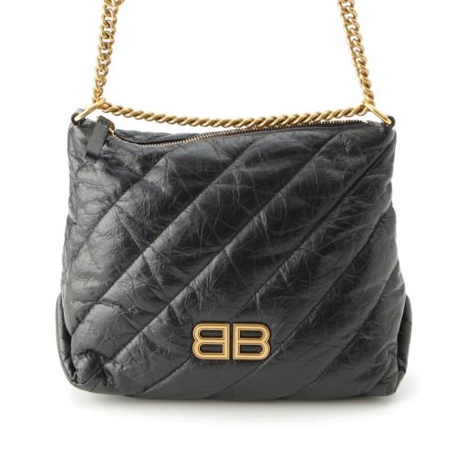 バレンシアガ Crush クラッシュ レザー スモール キルテッド ホーボー チェーン ショルダーバッグ 806479 ブラック