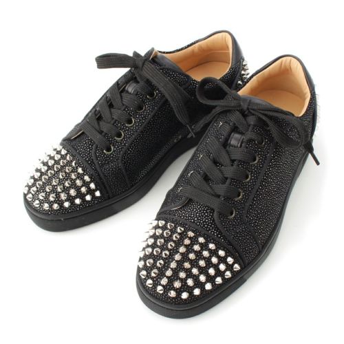 クリスチャンルブタン SEAVASTE 2 FLAT SUEDE レザー スタッズ ローカット スニーカー シューズ ブラック 39