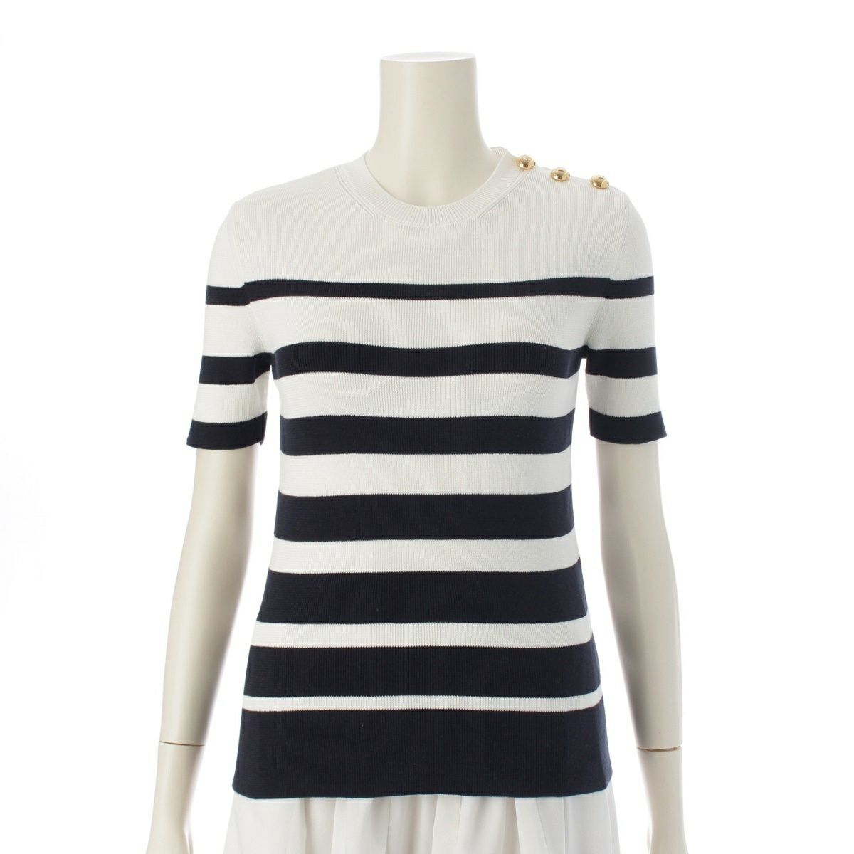 ヴァレンティノ・ガラヴァーニ コットン ボーダー 半袖 ニット トップス 5B3KC57P8MN ブルー×ホワイト M