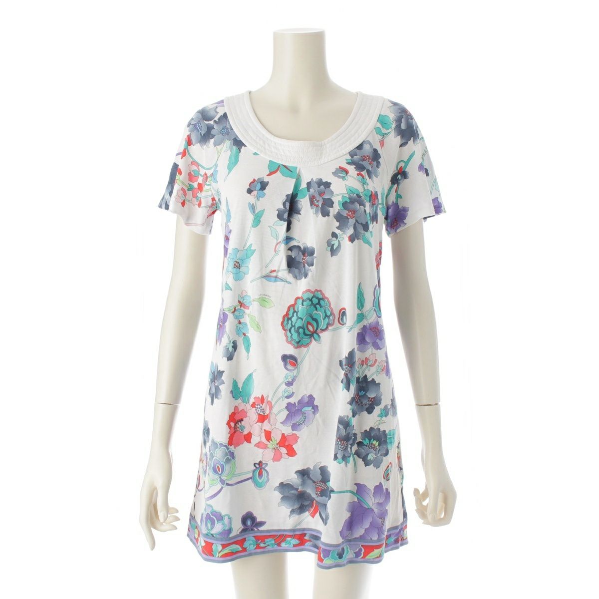 レオナール コットン フラワー 花柄 総柄 ワンピース ドレス 0339841 ホワイト 38