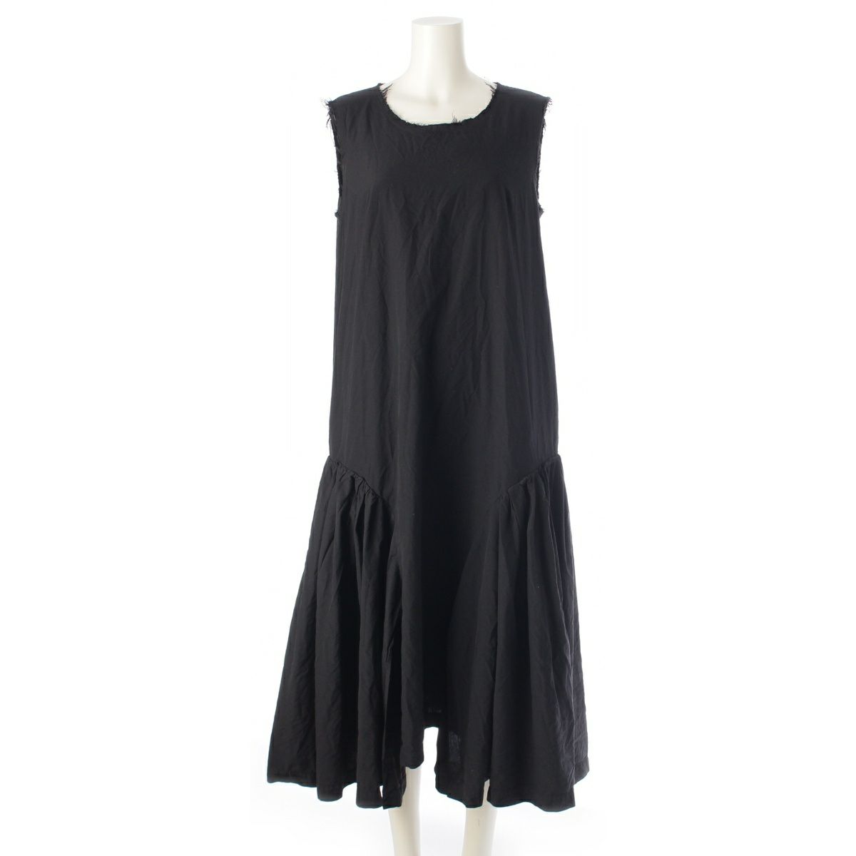 コムデギャルソン AD2022 23SS ポリエステル 製品染め ノースリーブロング 裁ち切り加工 ワンピース GK-O011 ブラック M
