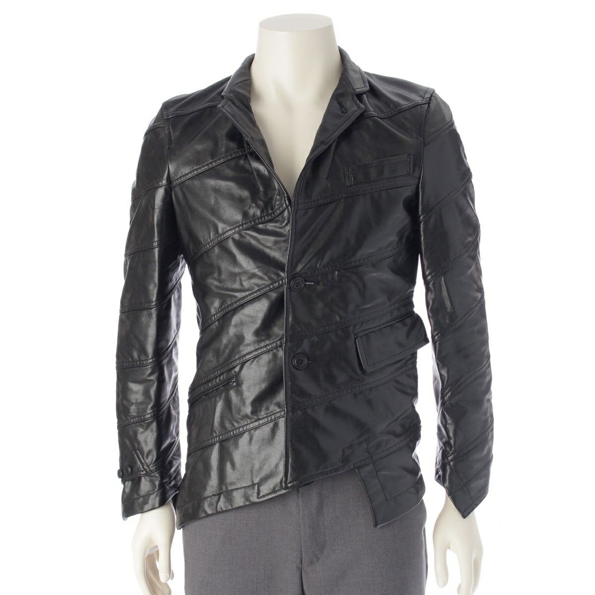 コムデギャルソンオムプリュス AD2015 フェイクレザー テーラードジャケット アウター PP-J039 ブラック XS