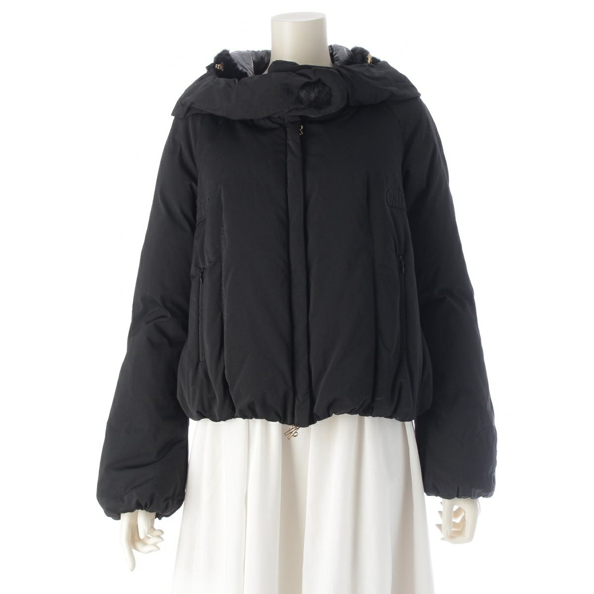 モンクレール ポリエステル PREMIERE CAROLE ショートブルゾン ファー ダブルジップ フード取り外し ダウンジャケット ブラック 0