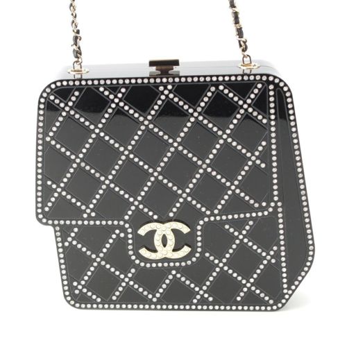 シャネル 2017 ココマーク ラインストーン レジン クリスタル パール イブニング クラッチ ボックス ショルダーバッグ ブラック