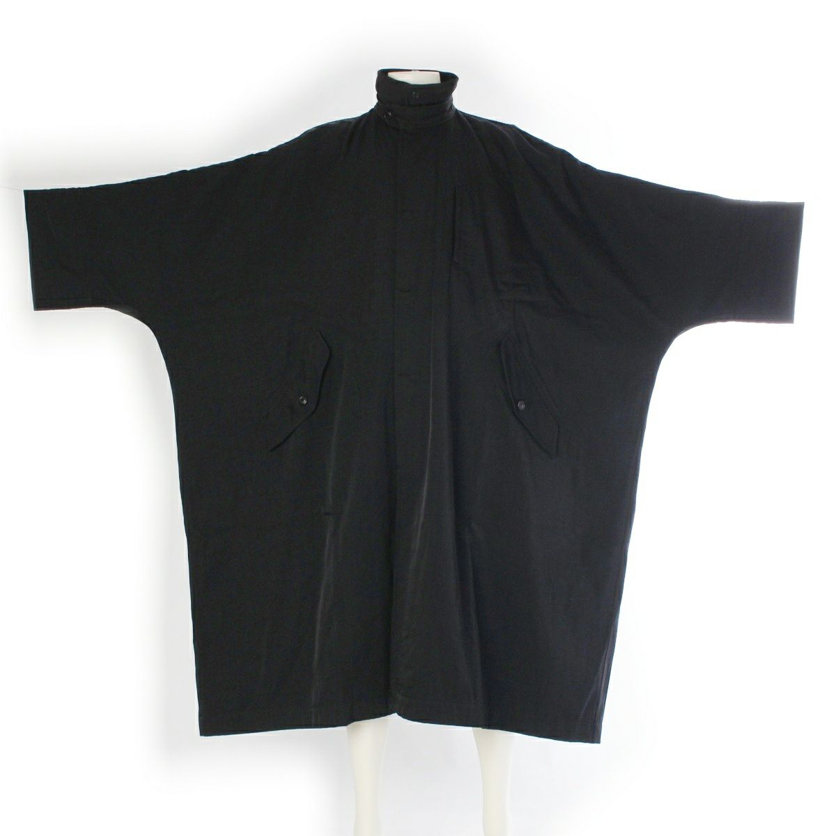 イッセイミヤケ 80s ナイロン 筆タグ 変形 イカ ステンカラーコート アウター LG64045 ブラック Ｍ