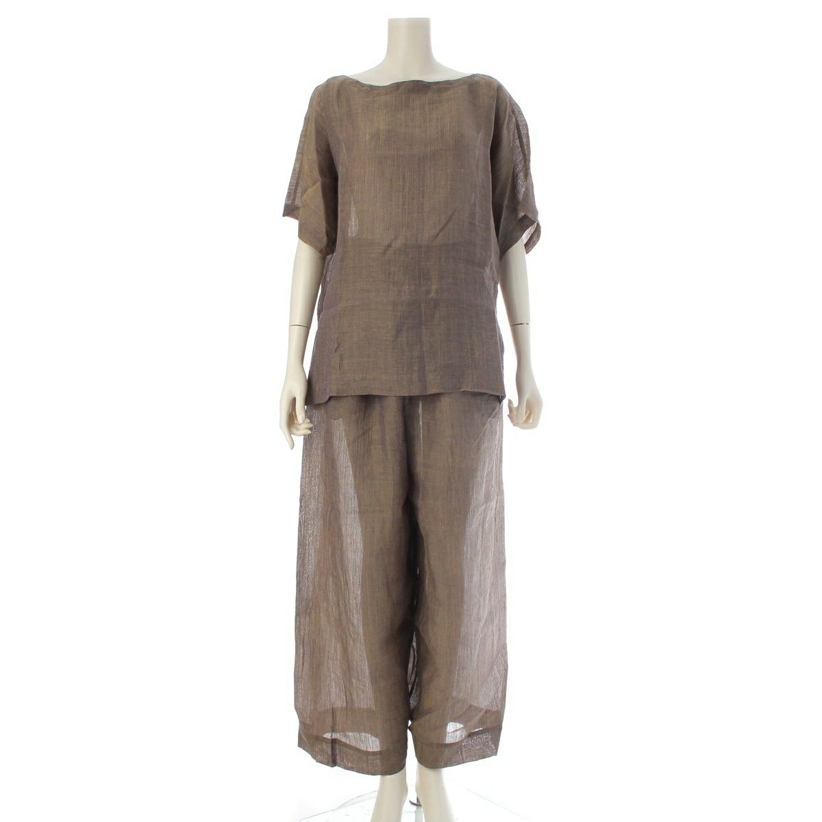 イッセイミヤケ 90s コットン 半袖 トップス ベルト付きパンツ パンツセットアップ JG82480/JG41540 玉虫色 M