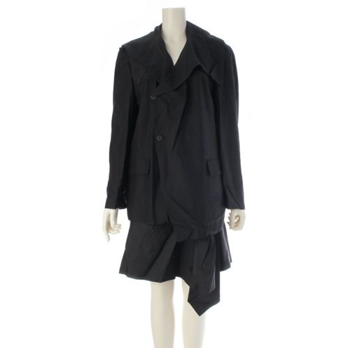 トリココムデギャルソン 80s e80s シルク 変形 襟 フリル ジャケット スカートセットアップ TJ-110450 TS-02035S ブラック S