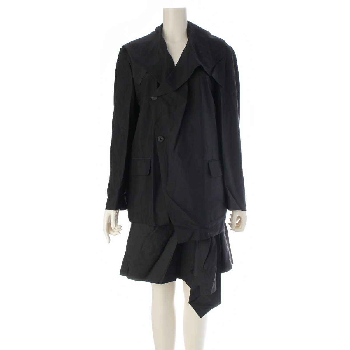 トリココムデギャルソン 80s e80s シルク 変形 襟 フリル ジャケット スカートセットアップ TJ-110450 TS-02035S ブラック S