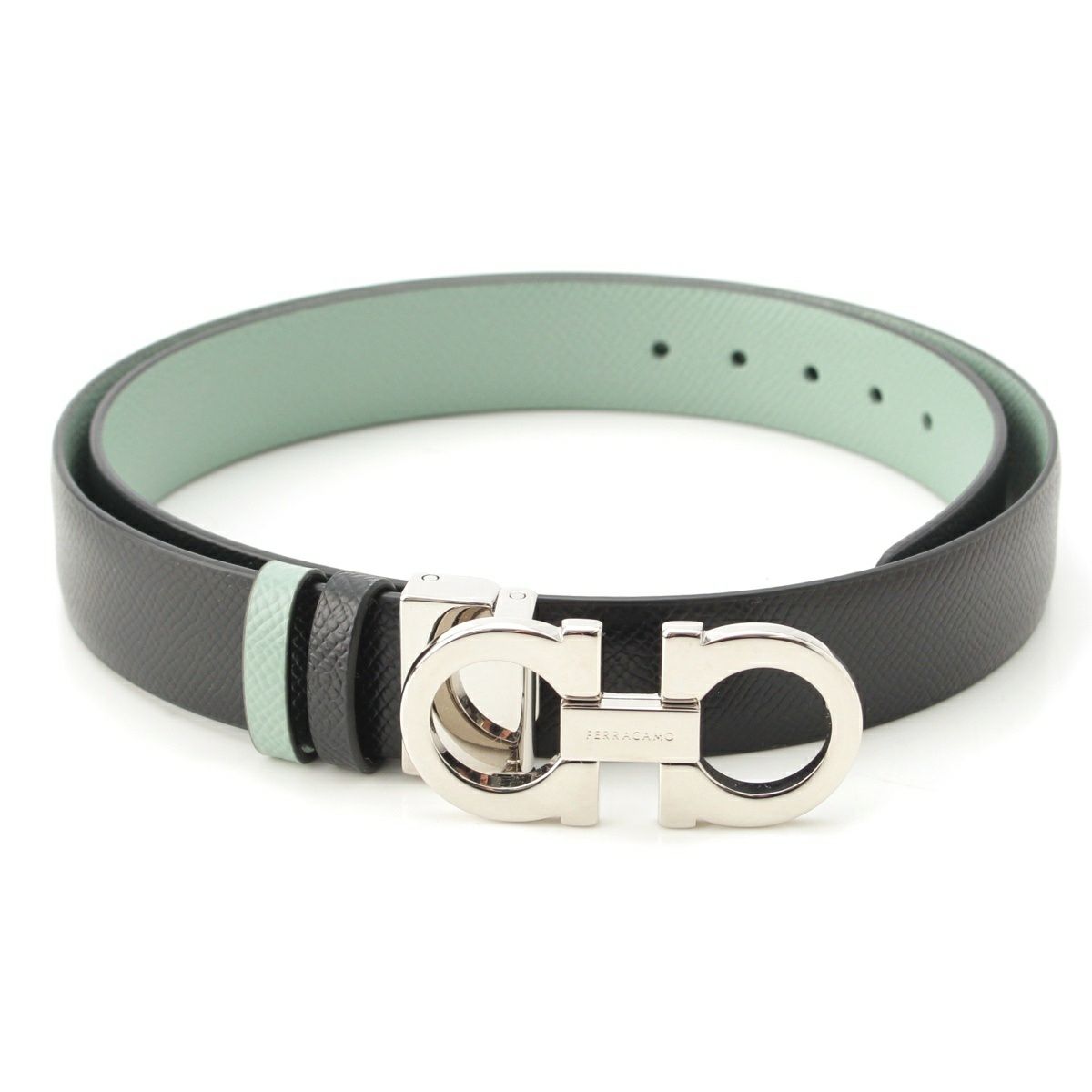 サルヴァトーレフェラガモ レザー ダブルガンチーニ リバーシブル ベルト ブラック×ミント