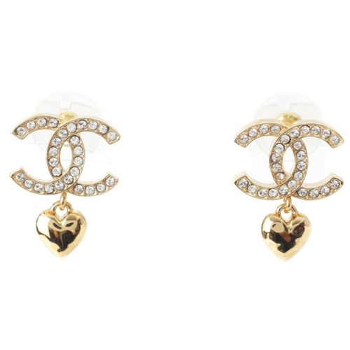 シャネル B23 GP ココマーク ハート ラインストーン ピアス ゴールド