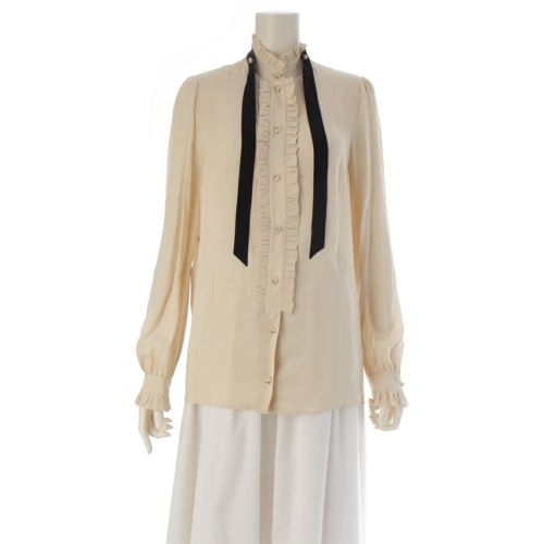 グッチ シルク GGパール ボウタイ 長袖シャツ ブラウス トップス 524024 アイボリー