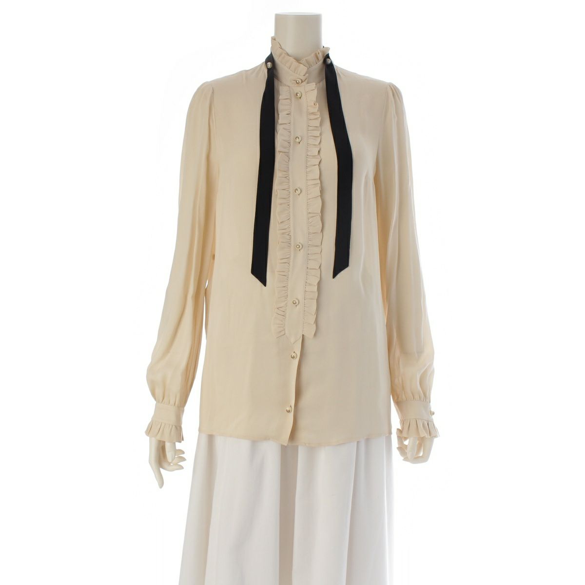 グッチ シルク GGパール ボウタイ 長袖シャツ ブラウス トップス 524024 アイボリー