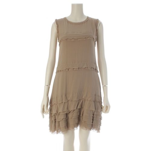 フォクシー シルク ティアード ノースリーブ ワンピース ドレス 34143 ベージュ 38