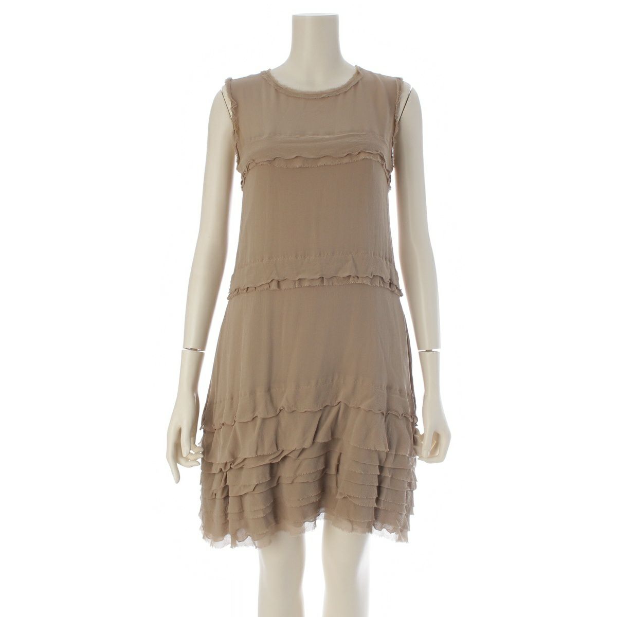 フォクシー シルク ティアード ノースリーブ ワンピース ドレス 34143 ベージュ 38
